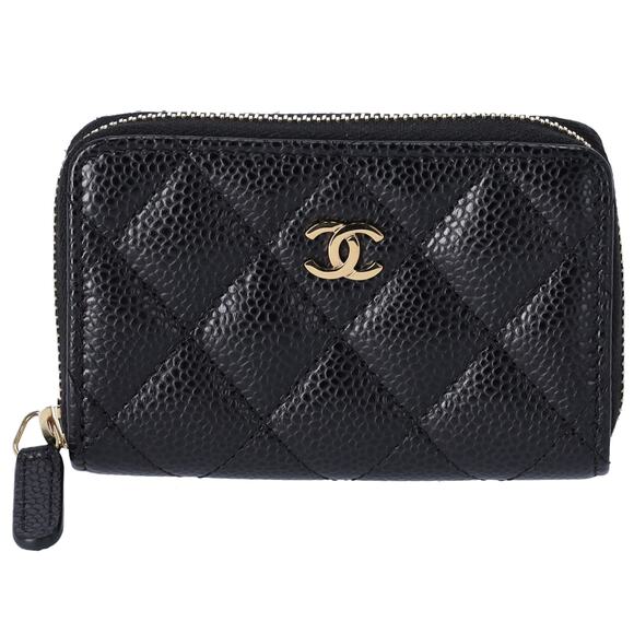 CHANEL Matelasse Coin Case Wallet Black Gold Caviar Leather - Picture 1 of 7
